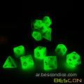 Bescon متوهجة الزهر متعدد السطوح 7pcs وضع قبلة فرنسية وخفيفة الغابات ، لهجة ثلاثية مزهر RPG زهر التوهج في الظلام ،
